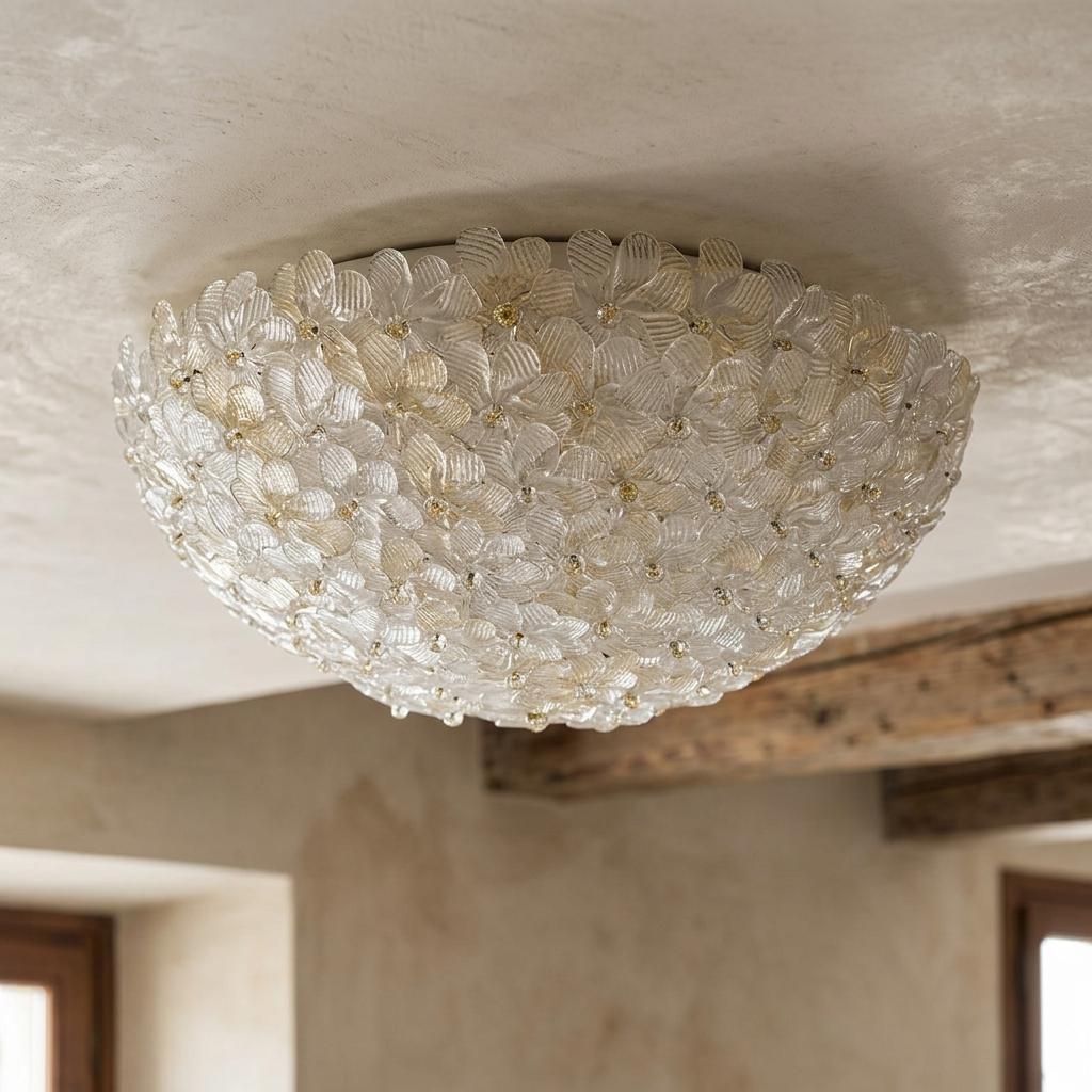 Murano glass ceiling light creating a distinctive decorative feature in an elegant residential interior