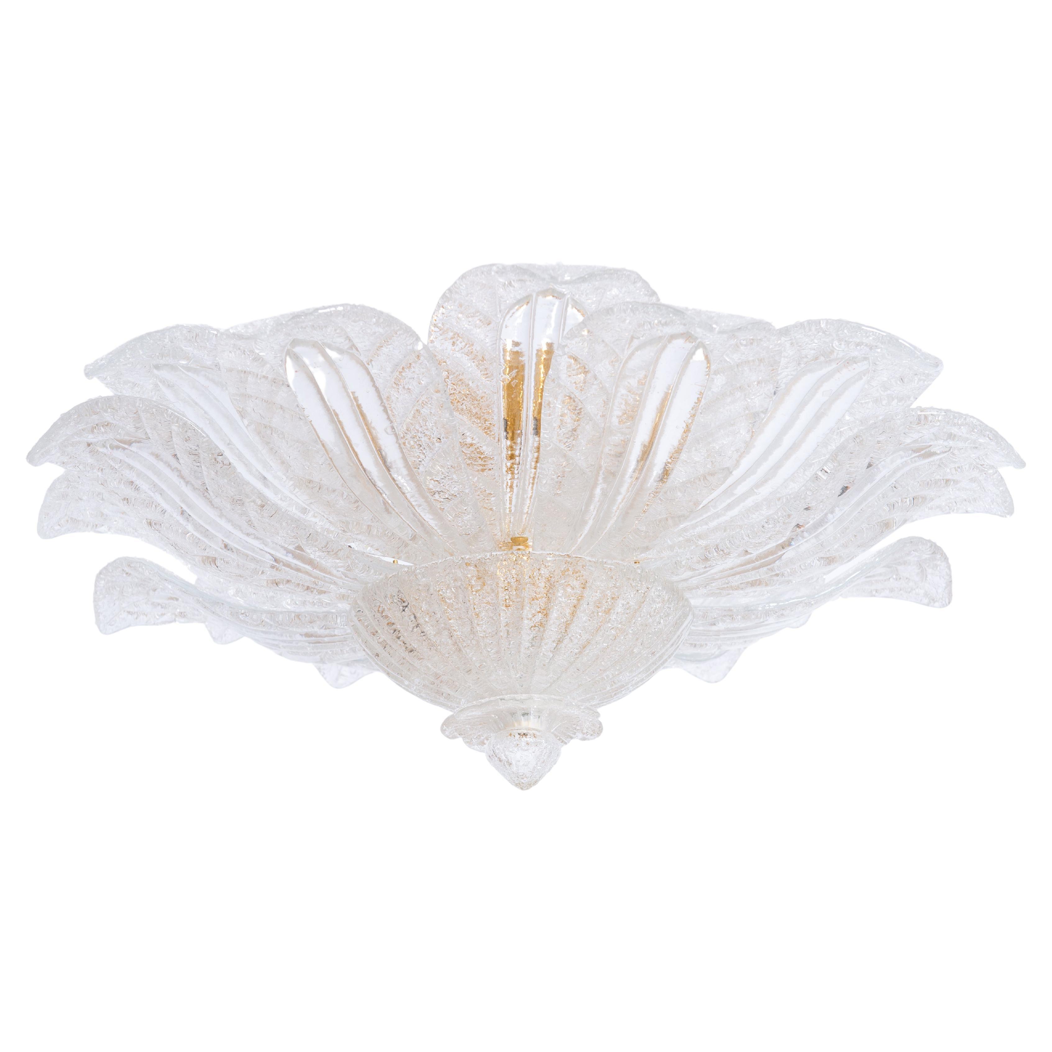 Murano ceiling light with hand-formed textured glass elements shown from the front on a white background