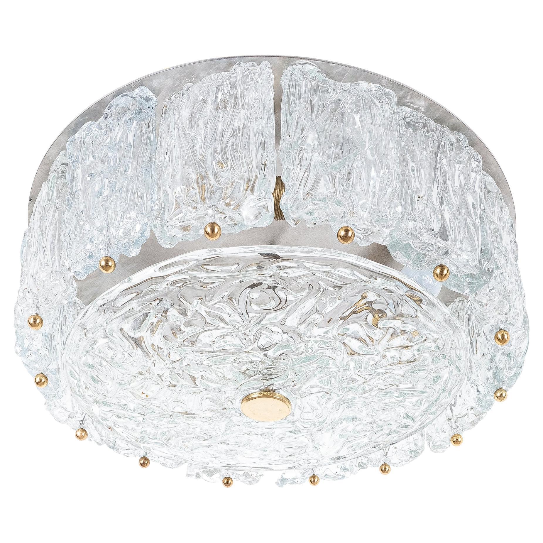 Murano ceiling light with hand-formed textured glass elements shown from the front on a white background