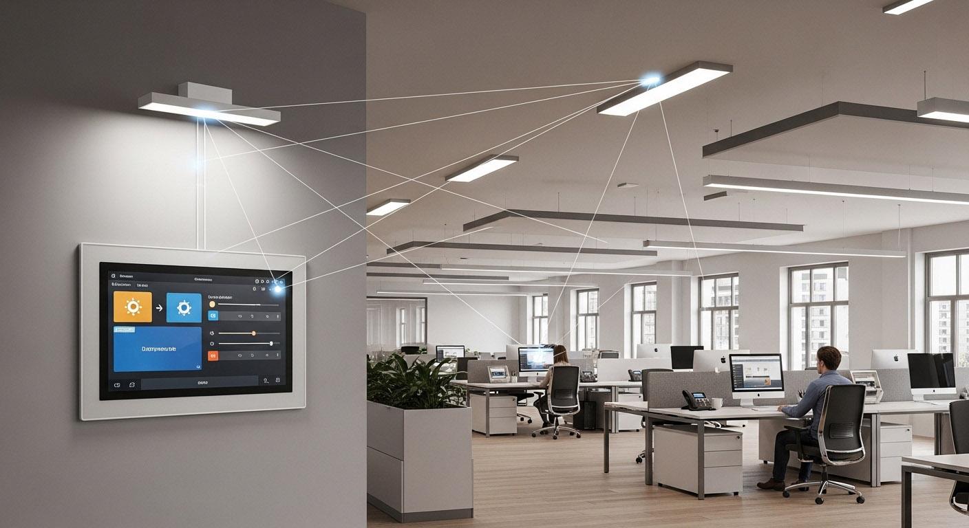 KNX lighting control system installed in a contemporary smart office environment.