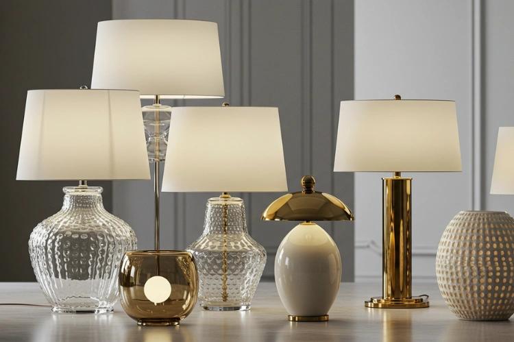Collection of luxury table lamps featuring premium materials and exclusive decorative finishes for hospitality interiors.