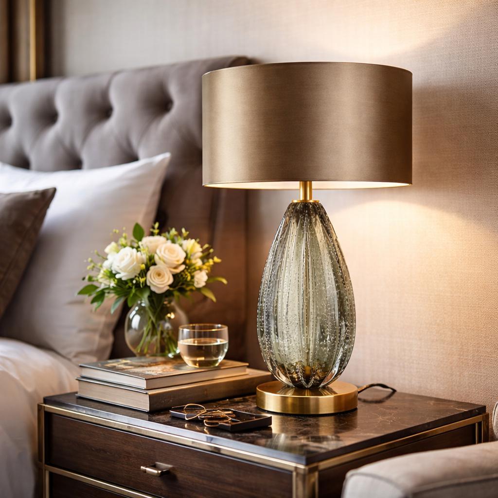 Luxury table lamp placed in a five-star hotel suite creating elegant ambient lighting and a prestigious interior atmosphere.