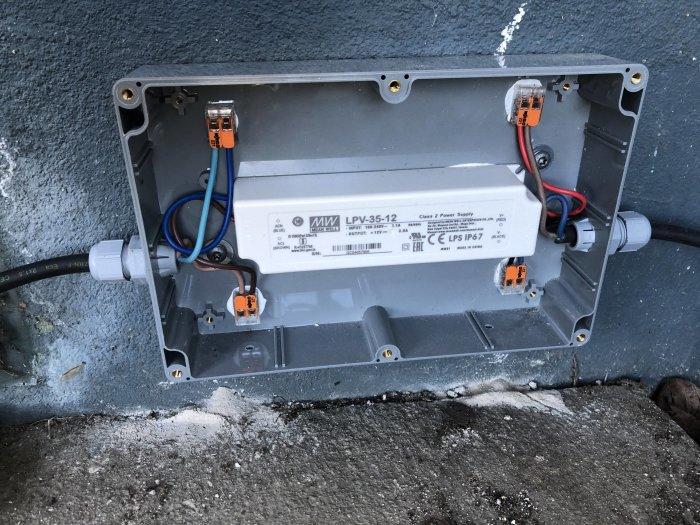 IP67 LED drivers integrated into an outdoor architectural lighting installation.