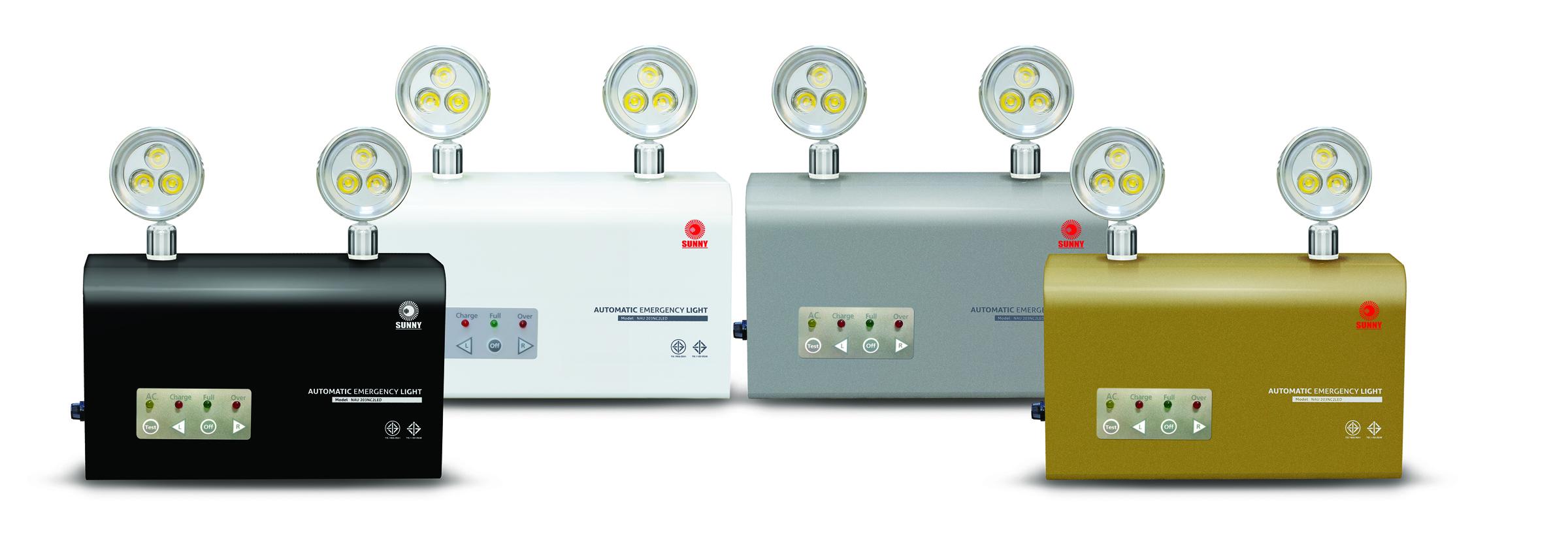 Central battery emergency light family with size and configuration variations.
