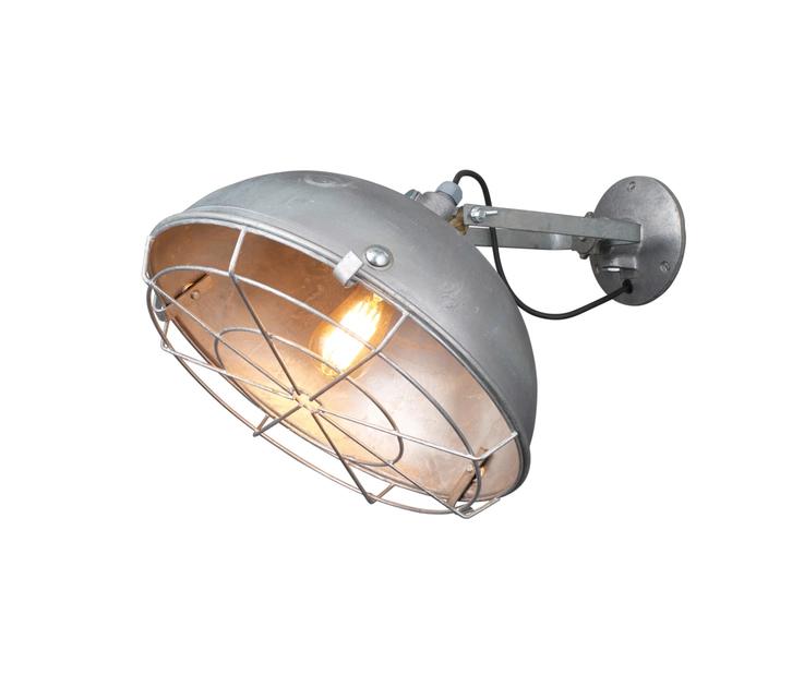 Industrial wall lamp photographed on a clean white studio background featuring exposed metal construction.