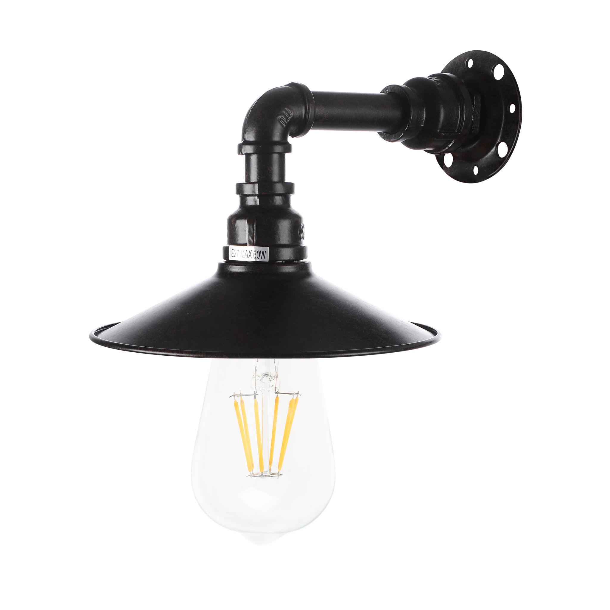 Industrial wall lamp photographed on a clean white studio background featuring exposed metal construction.