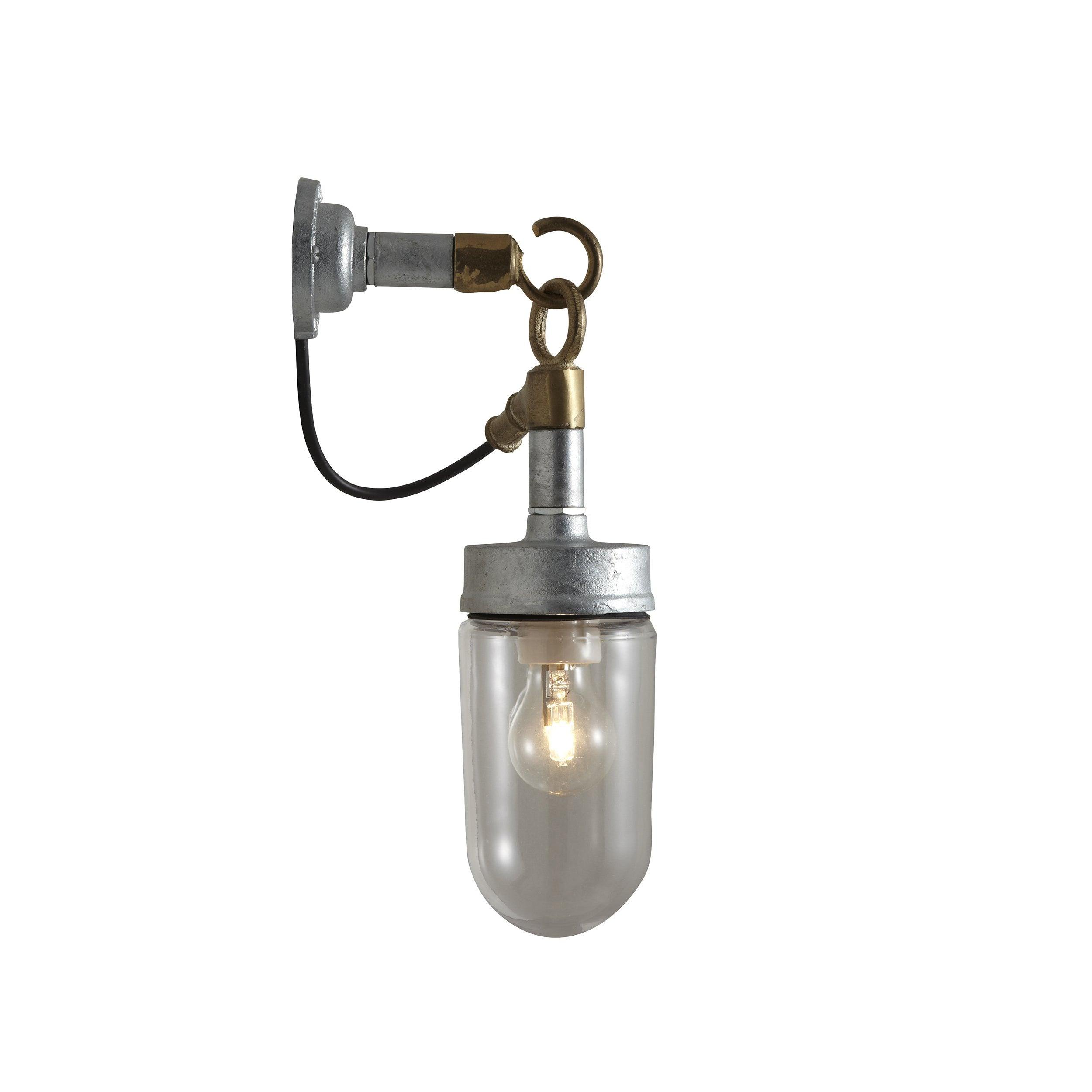 Industrial wall lamp photographed on a clean white studio background featuring exposed metal construction.