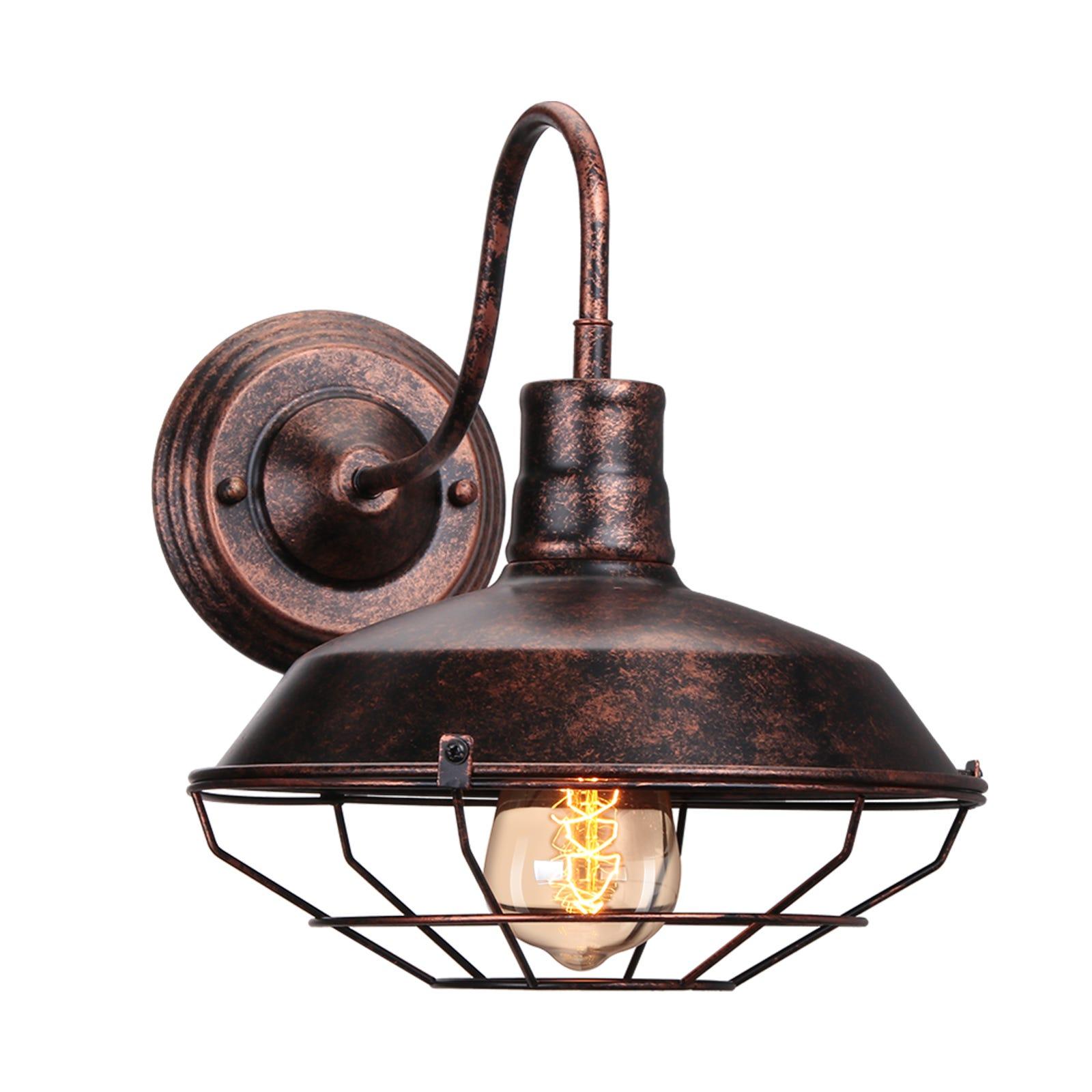 Industrial wall lamp photographed on a clean white studio background featuring exposed metal construction.