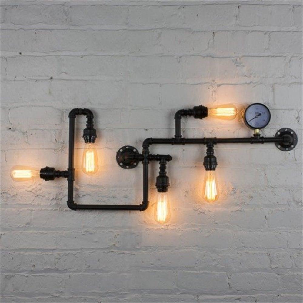 Front view of an industrial-style wall lamp with minimalist architectural detailing.