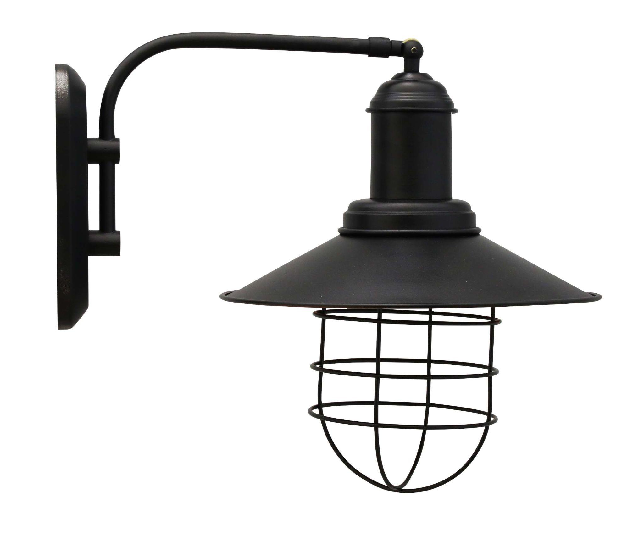 Industrial wall lamp photographed on a clean white studio background featuring exposed metal construction.