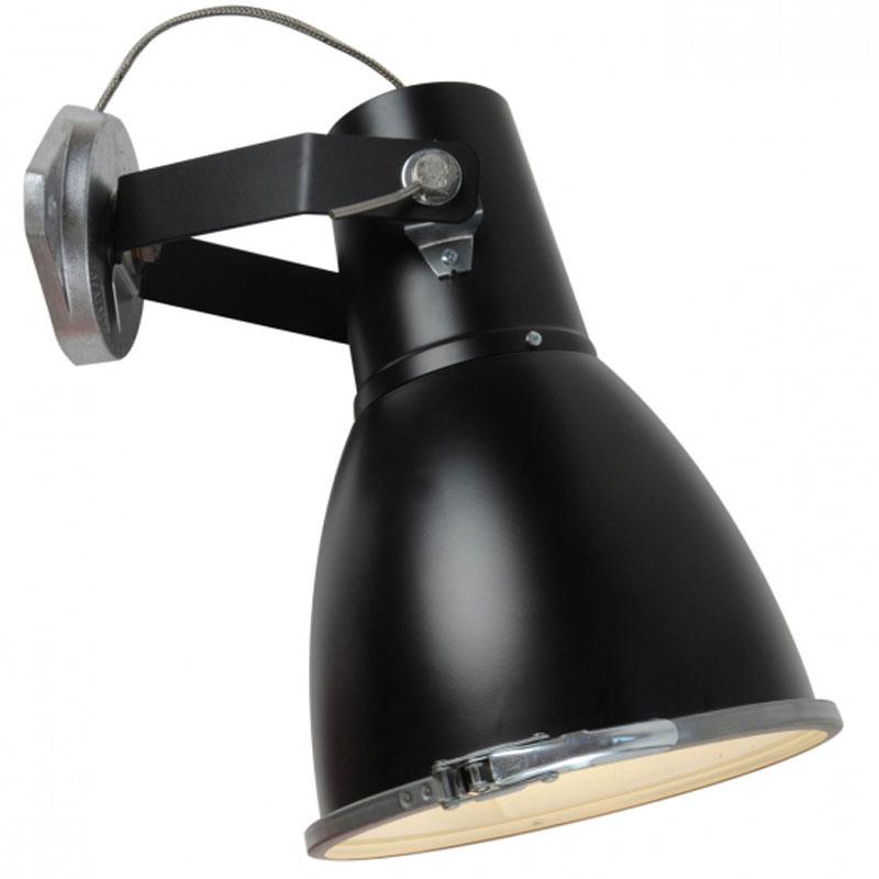 Industrial wall lamp photographed on a clean white studio background featuring exposed metal construction.