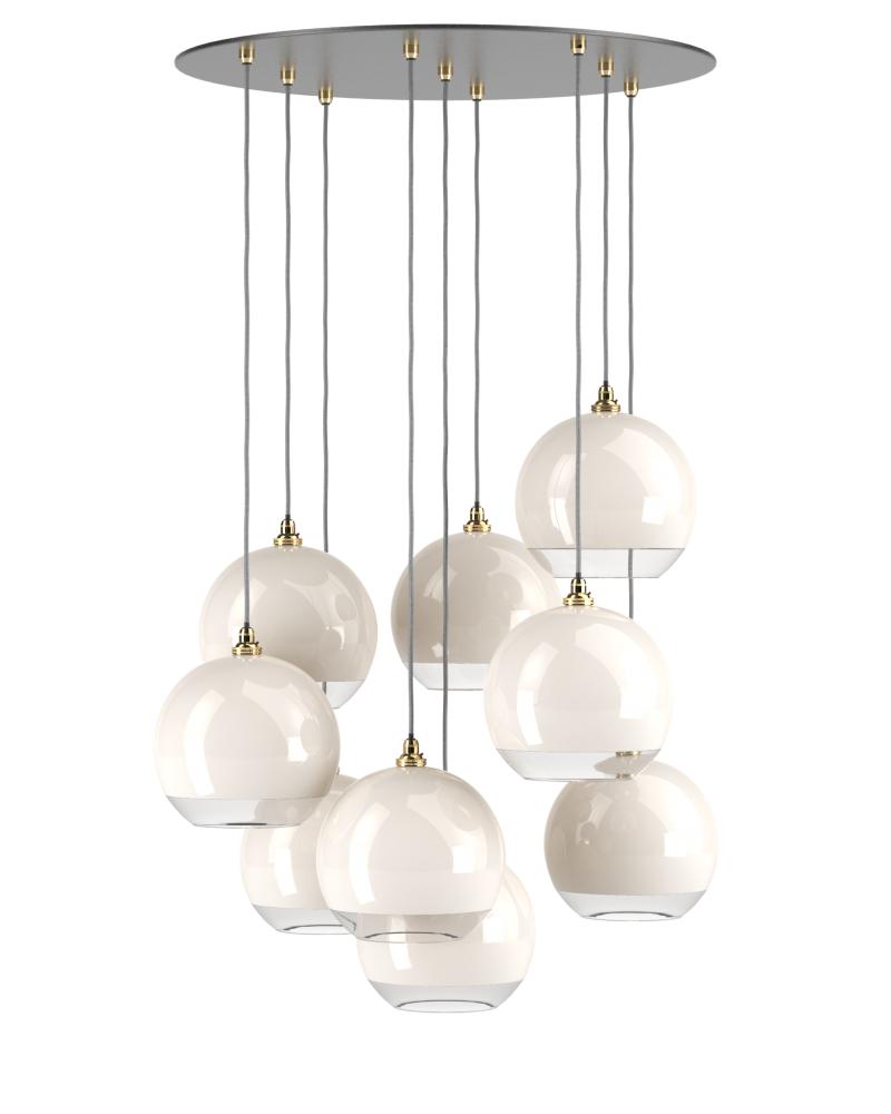 Front view of a decorative cluster pendant lighting composition.