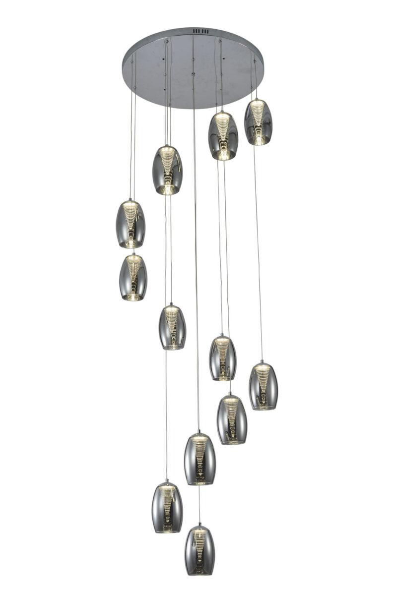 Front view of a decorative cluster pendant lighting composition.