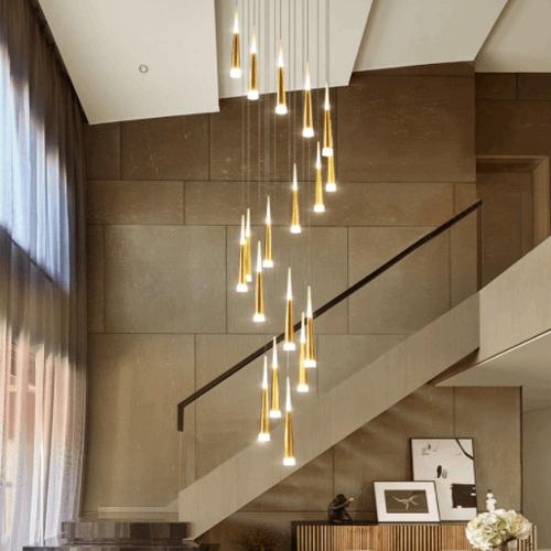 Cluster pendant lighting installed in a luxury hospitality interior.