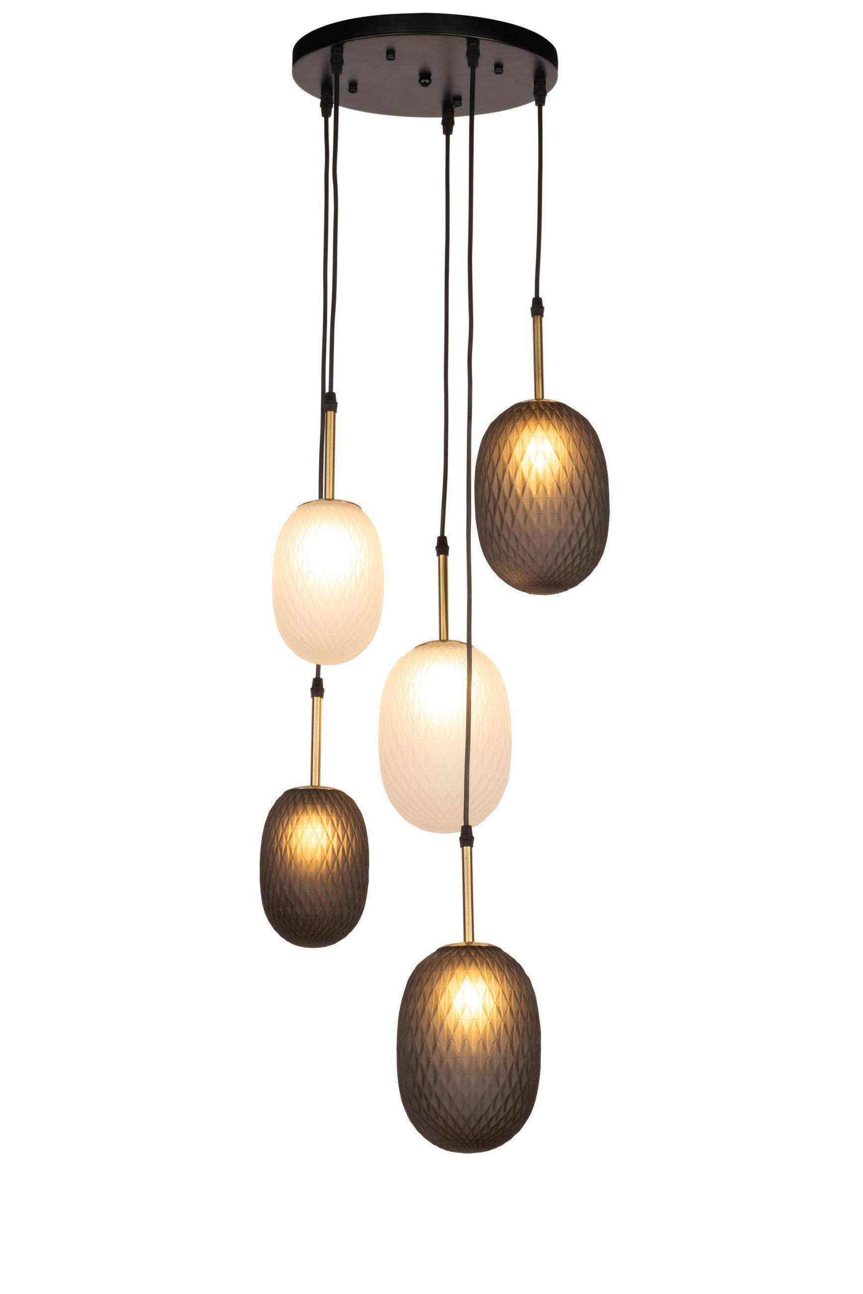 Front view of a decorative cluster pendant lighting composition.