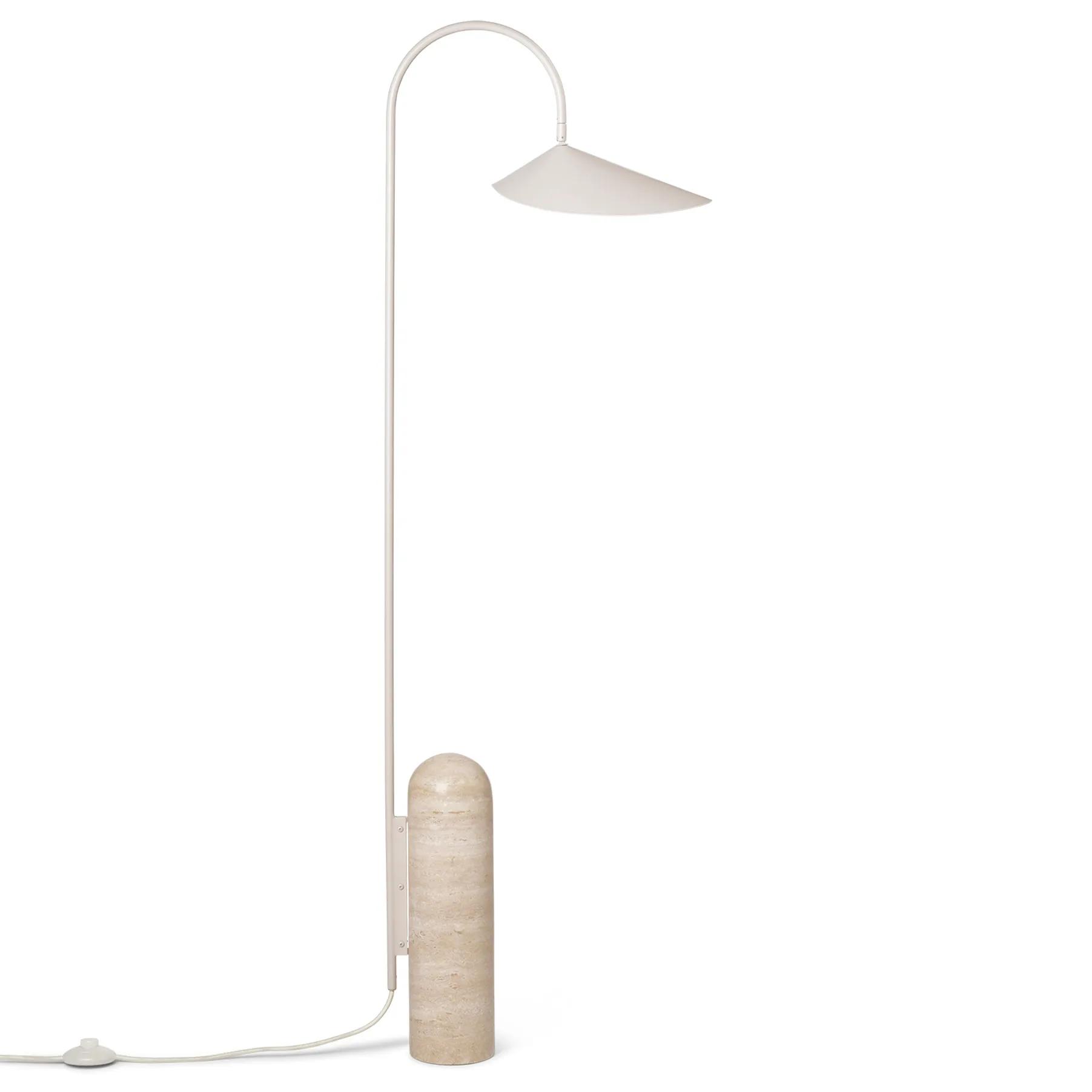Scandinavian floor lamp photographed on a clean white background showcasing natural materials and minimalist Nordic design.