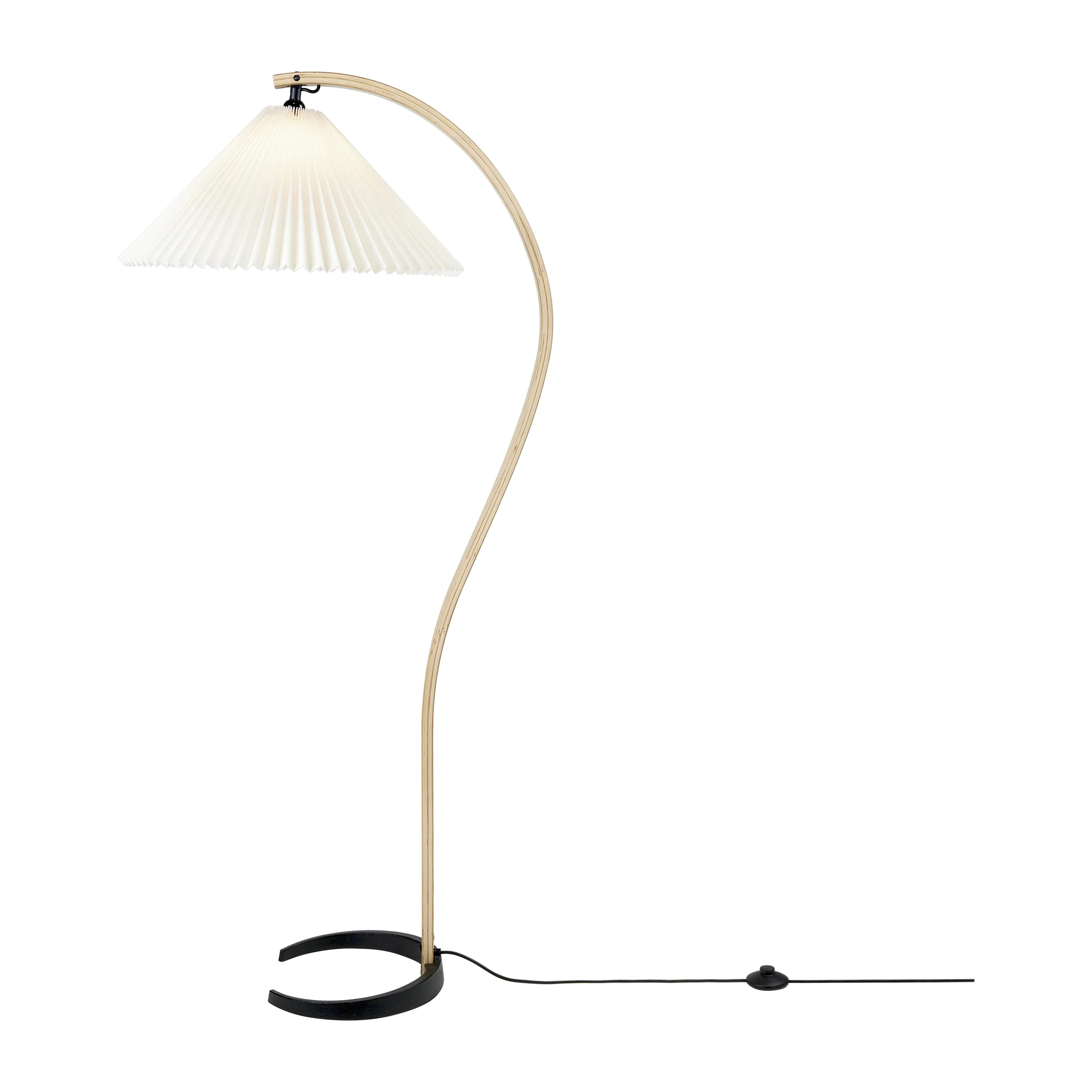 Scandinavian floor lamp photographed on a clean white background showcasing natural materials and minimalist Nordic design.