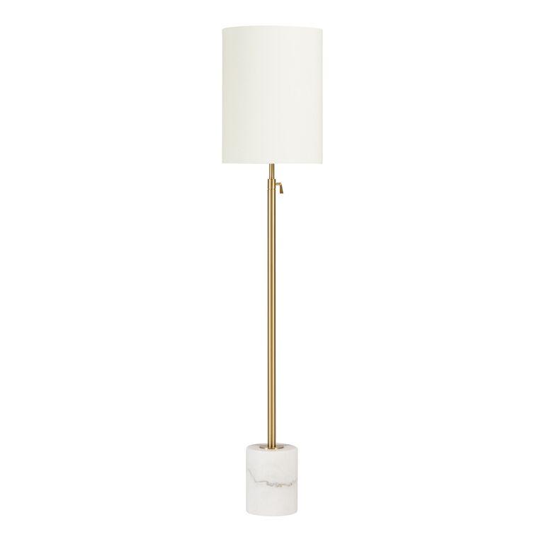 Marble floor lamp photographed on a clean white background highlighting its natural marble base and premium metal detailing.