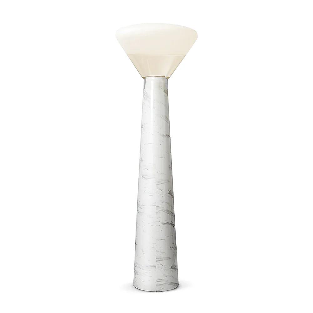 Marble floor lamp photographed on a clean white background highlighting its natural marble base and premium metal detailing.