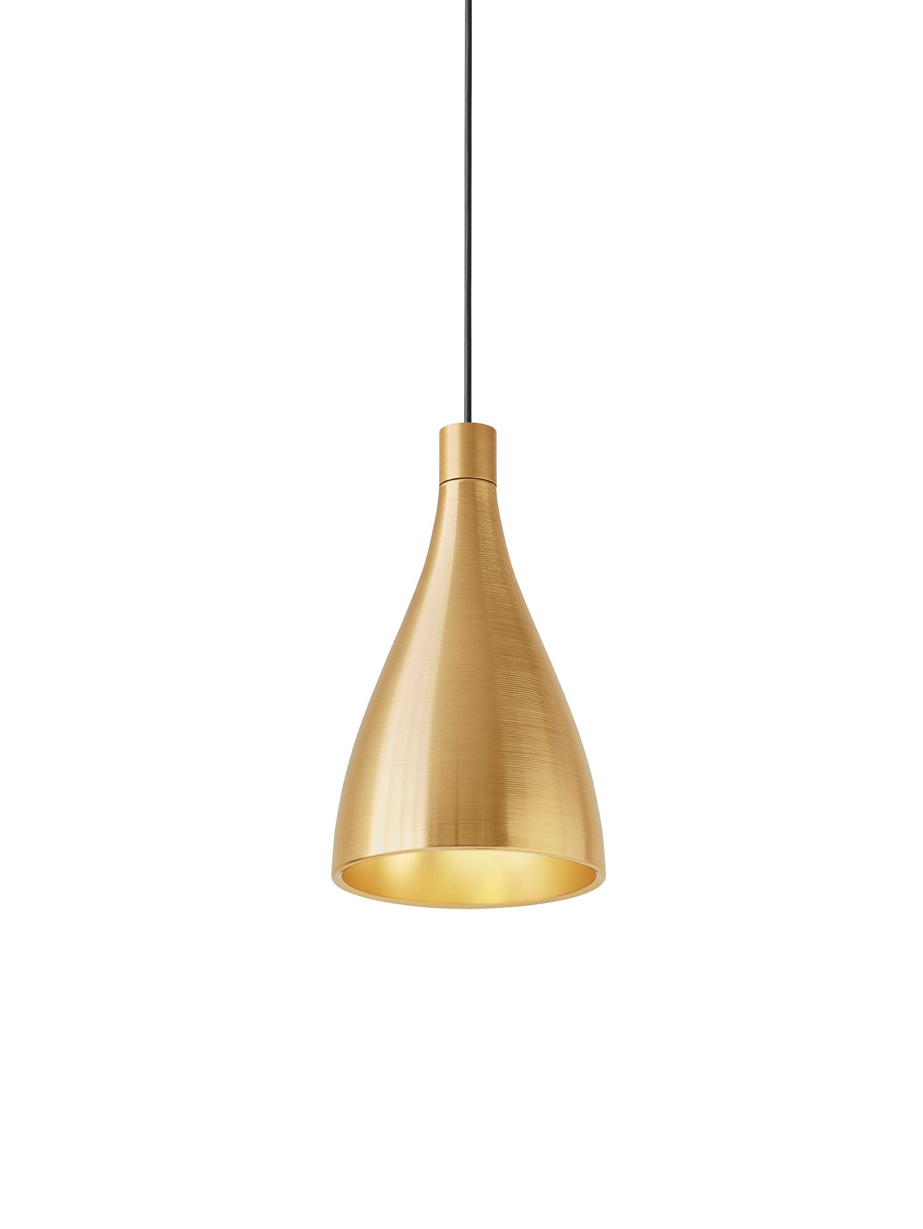 Brass pendant light photographed on a clean white studio background.