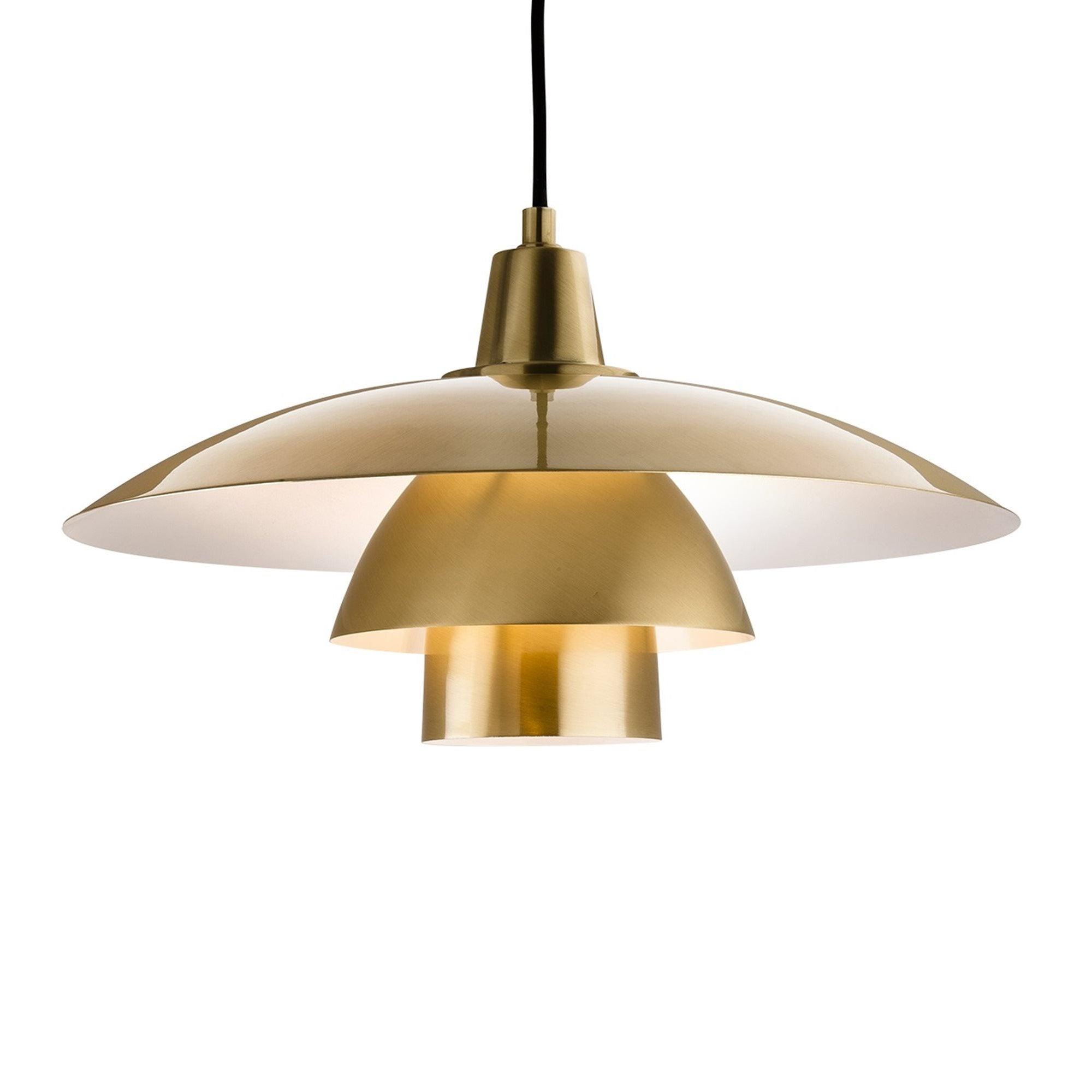 Brass pendant light photographed on a clean white studio background.