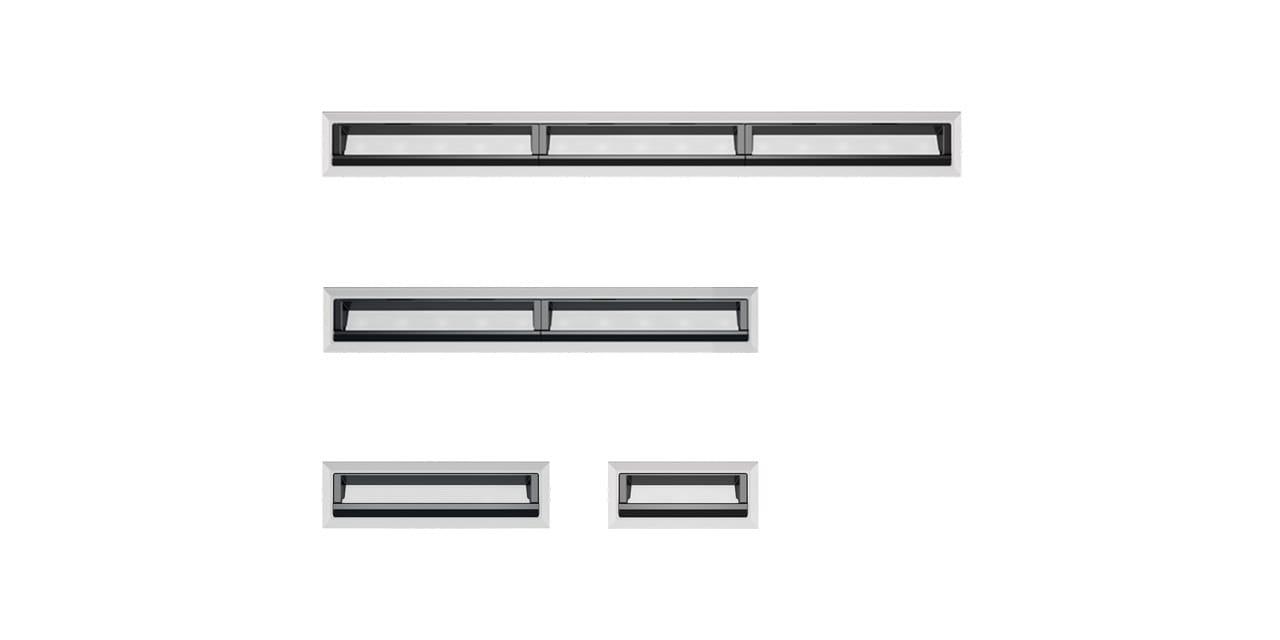 Trimless wall washer family with different lengths, beam angles and trimless frame options.