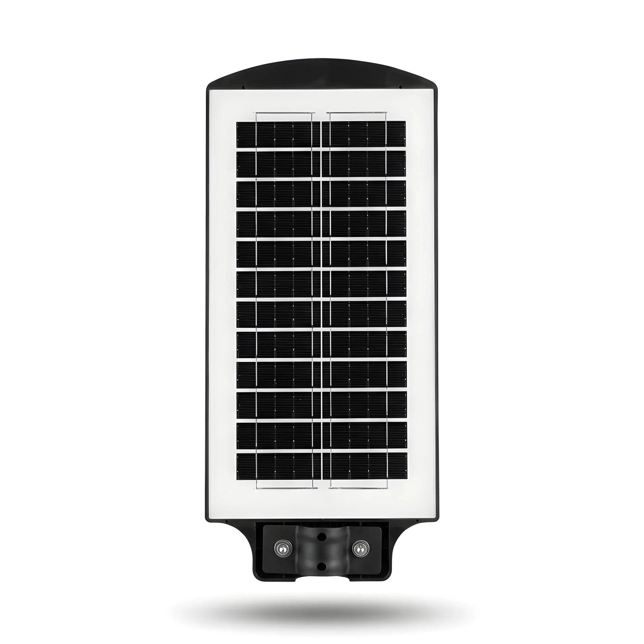 Front view of a solar LED street light.