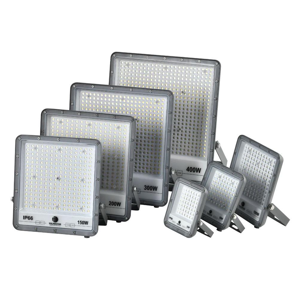 Long throw floodlight family with power and beam angle variations.