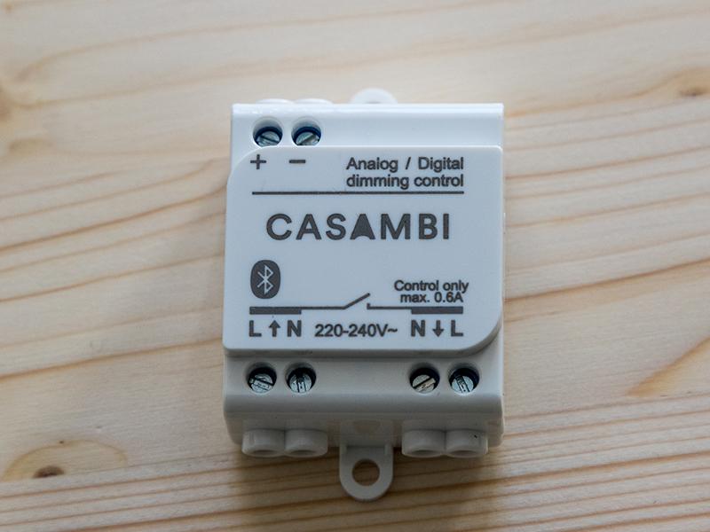 Front view of a Casambi wireless control module.