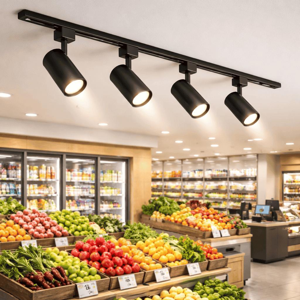 Supermarket lighting system for aisles, shelves, fresh-food areas and product displays in modern retail environments