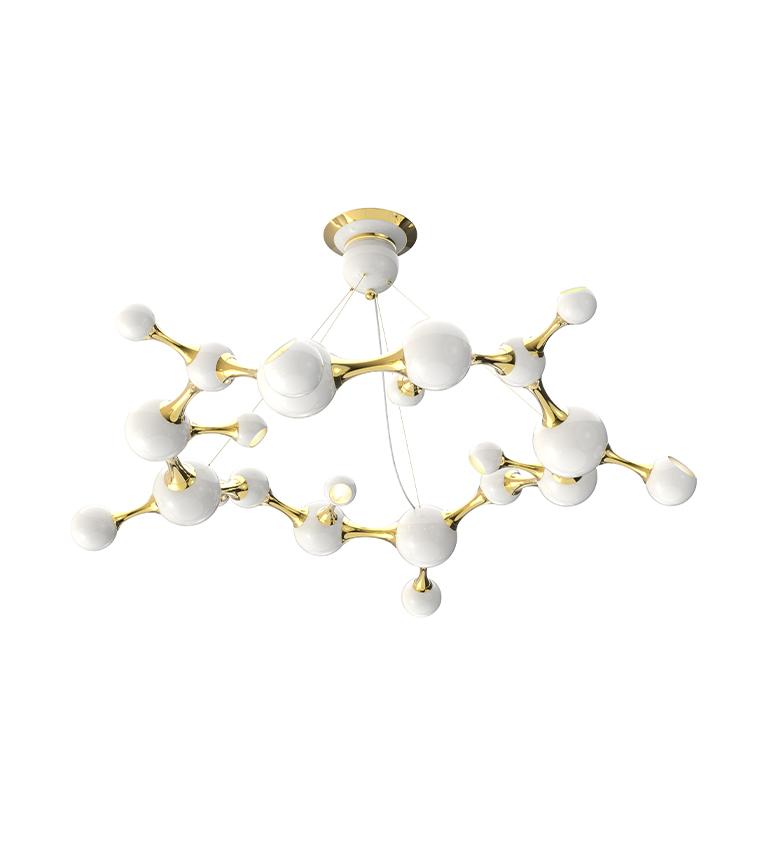 Globe chandelier photographed on a clean white studio background with multiple spherical glass diffusers.