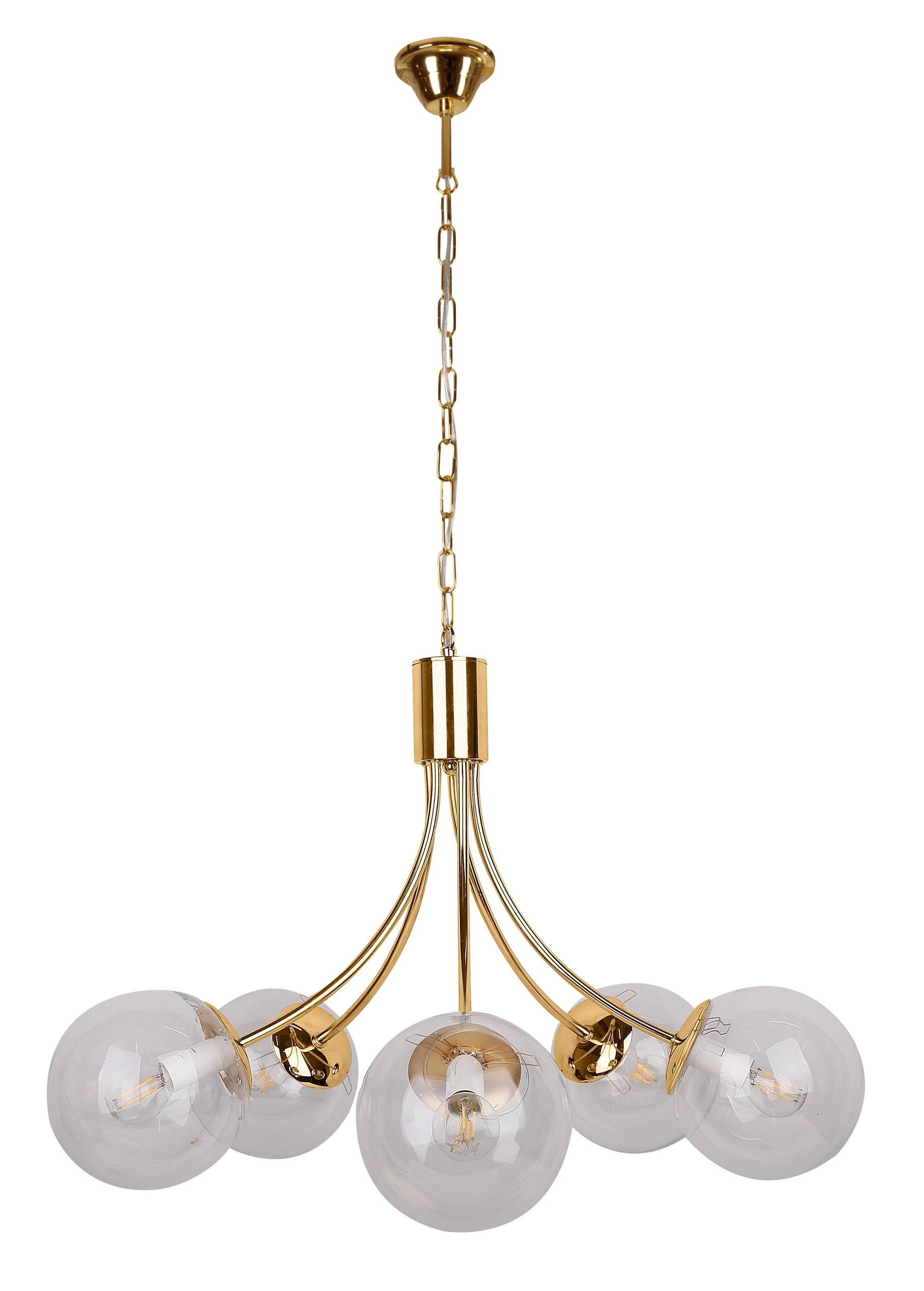 Front view of a contemporary globe chandelier featuring opal glass spheres.