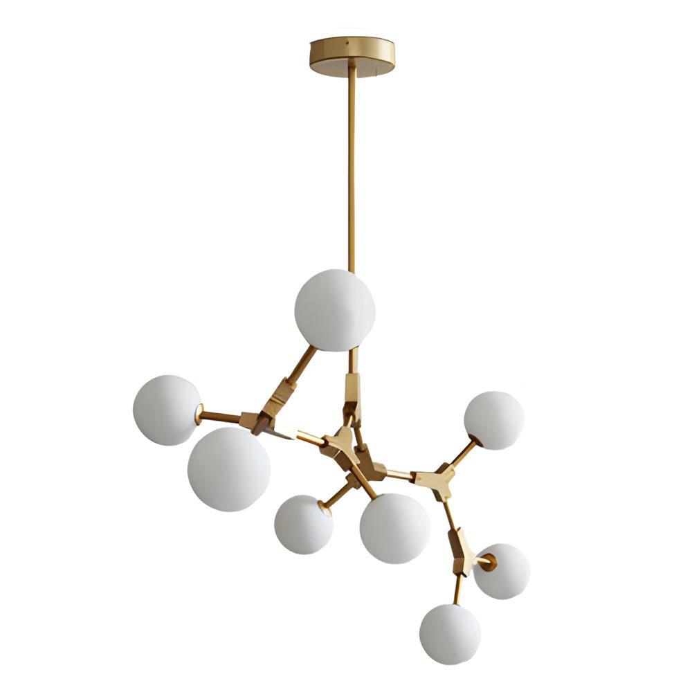 Globe chandelier photographed on a clean white studio background with multiple spherical glass diffusers.
