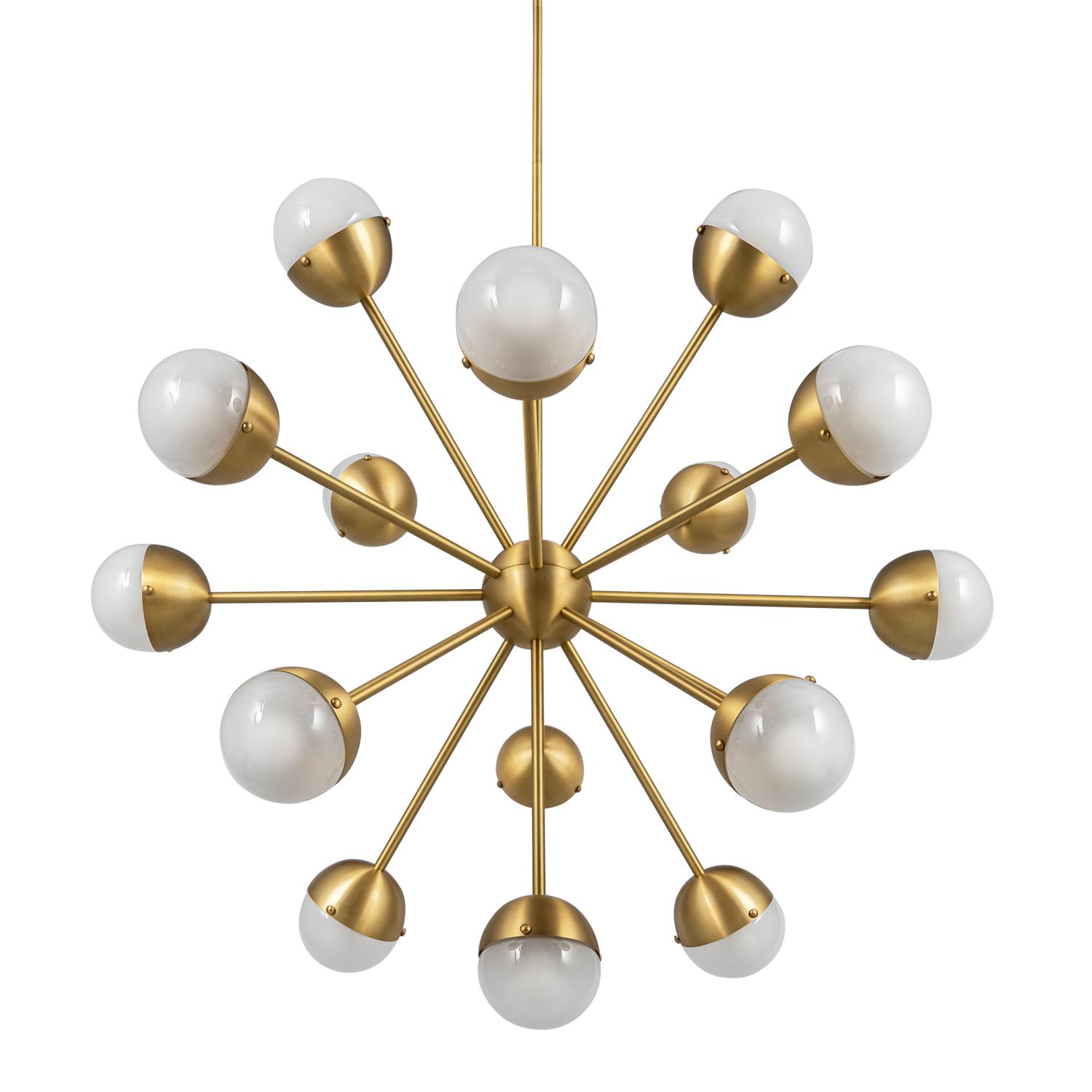 Globe chandelier photographed on a clean white studio background with multiple spherical glass diffusers.