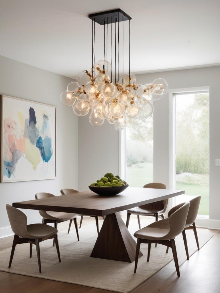 Globe chandelier installed in a premium residential dining area with contemporary architectural design.