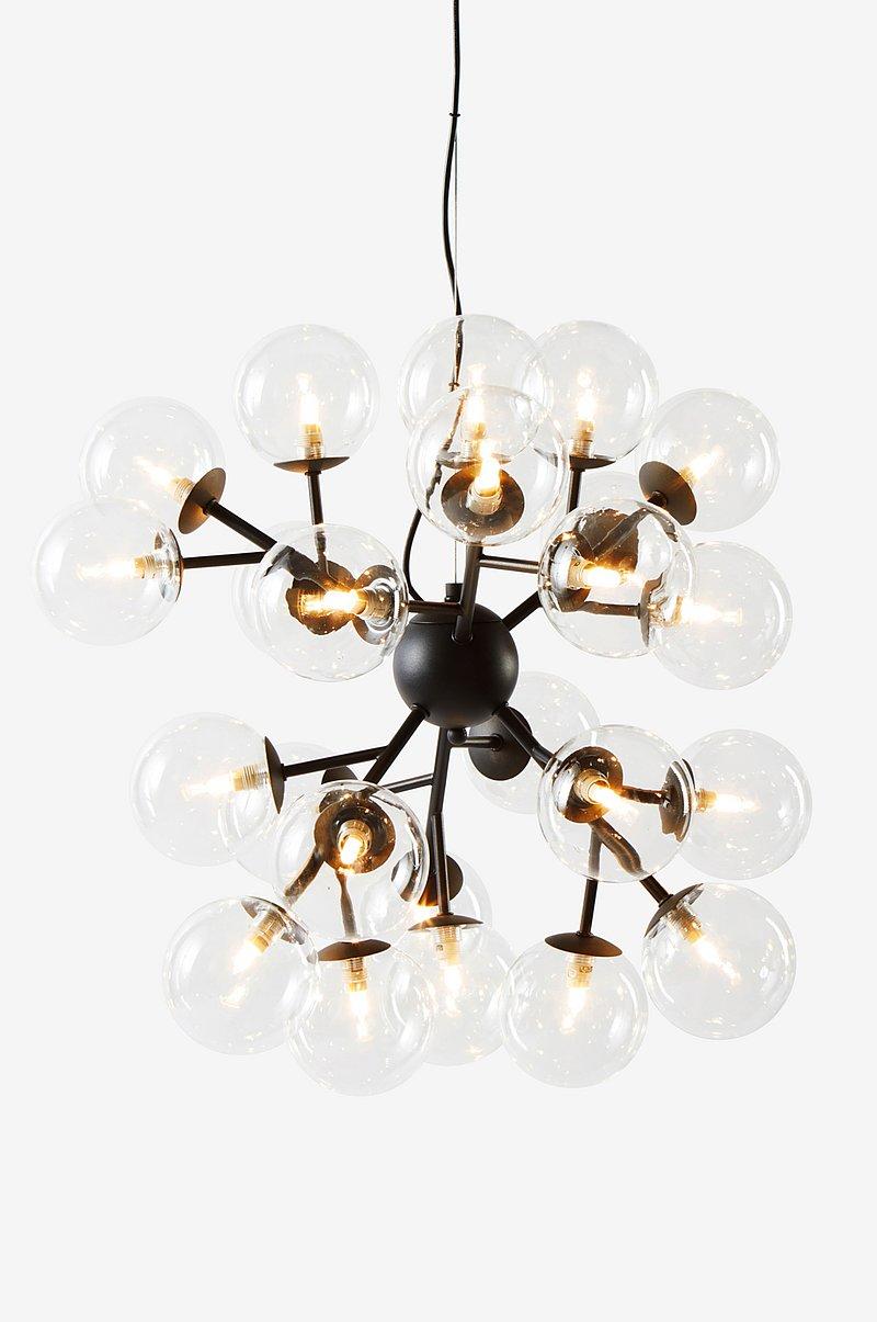 Front view of a contemporary globe chandelier featuring opal glass spheres.