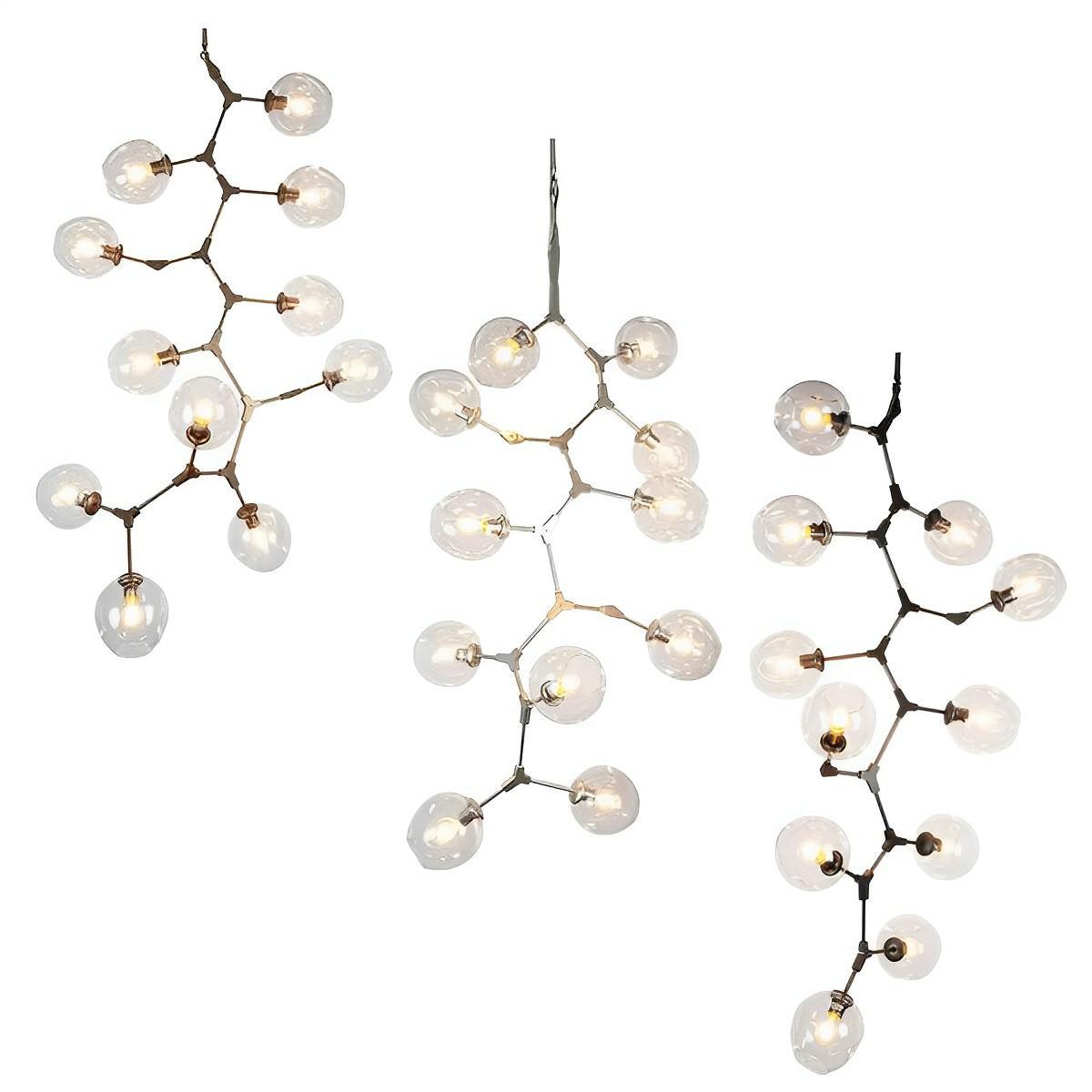 Globe chandelier family displaying linear, radial and molecular-inspired configurations.