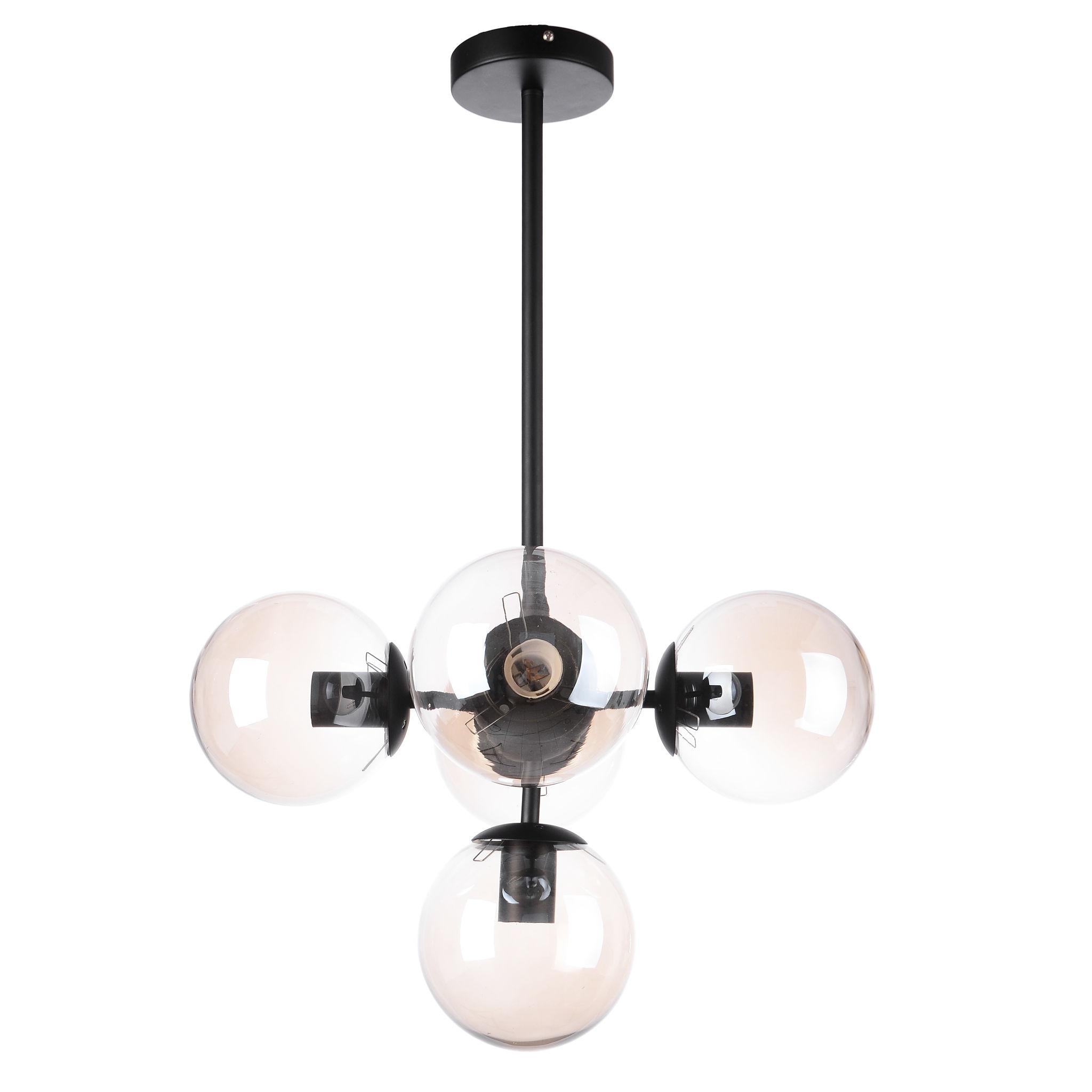 Front view of a contemporary globe chandelier featuring opal glass spheres.