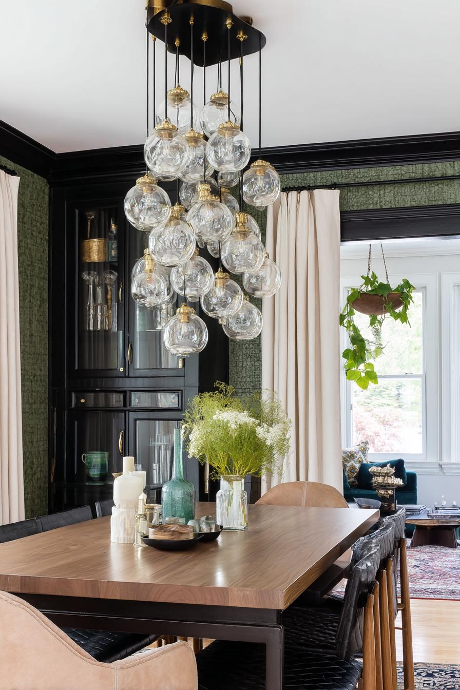 Globe chandelier installed in a premium residential dining area with contemporary architectural design.