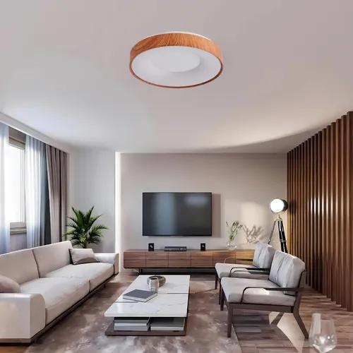 Natural wood ceiling light integrated into a contemporary residential interior