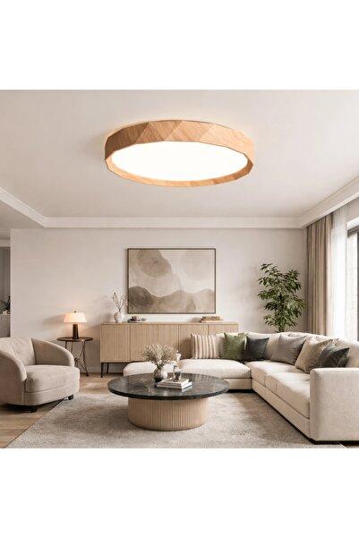 Natural wood ceiling light integrated into a contemporary residential interior
