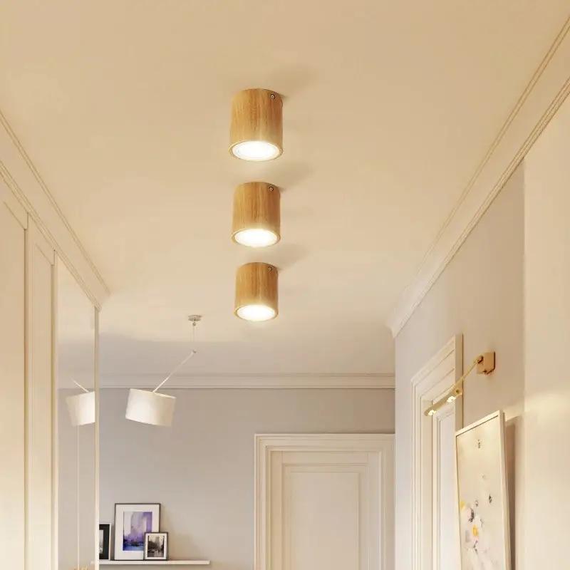 Natural wood ceiling light integrated into a contemporary residential interior