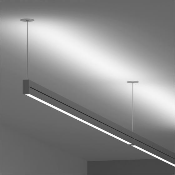 Front view of a direct / indirect suspended linear light.