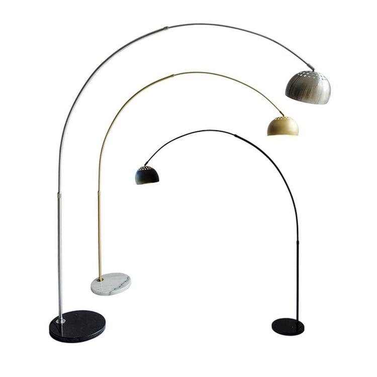 Arc floor lamp family with form, finish and size variations.