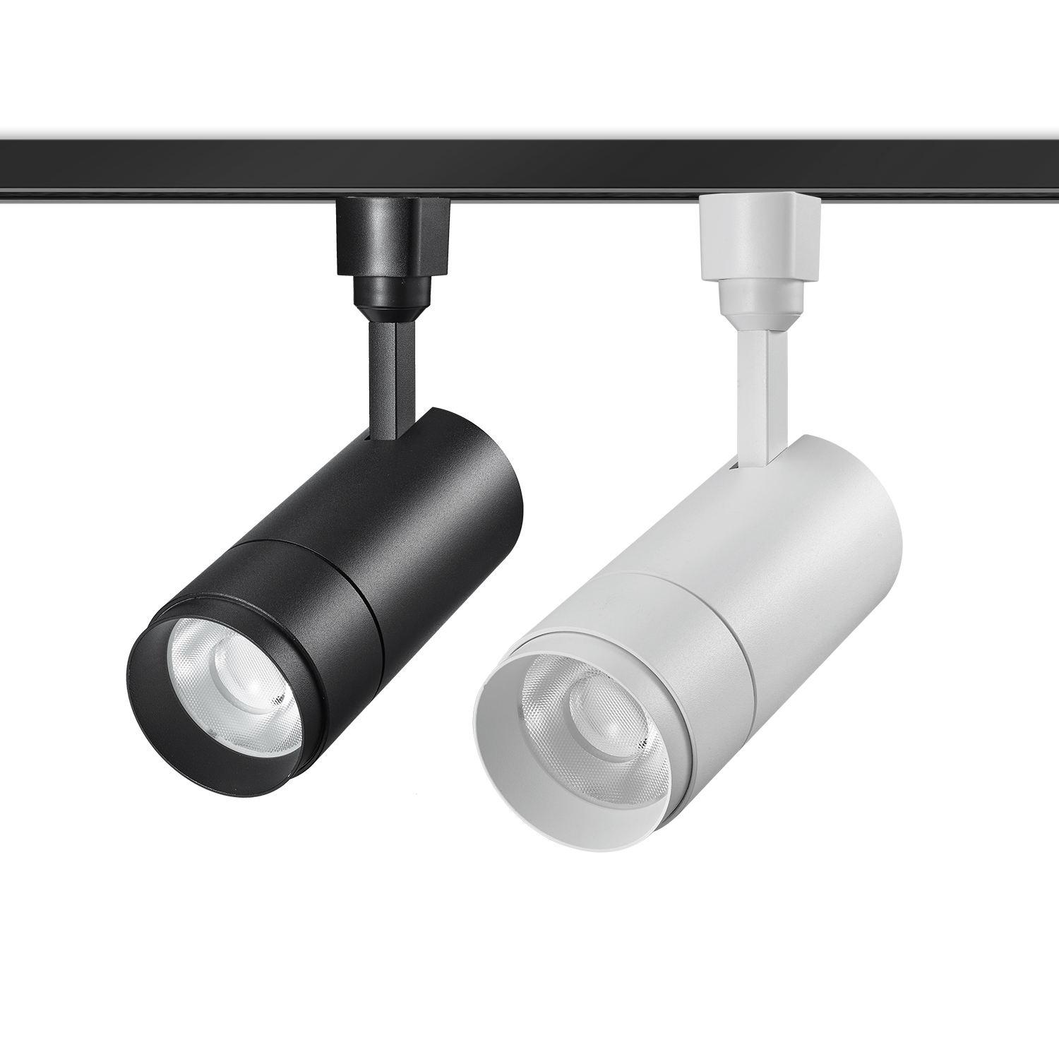Front view of a high CRI architectural track spotlight.