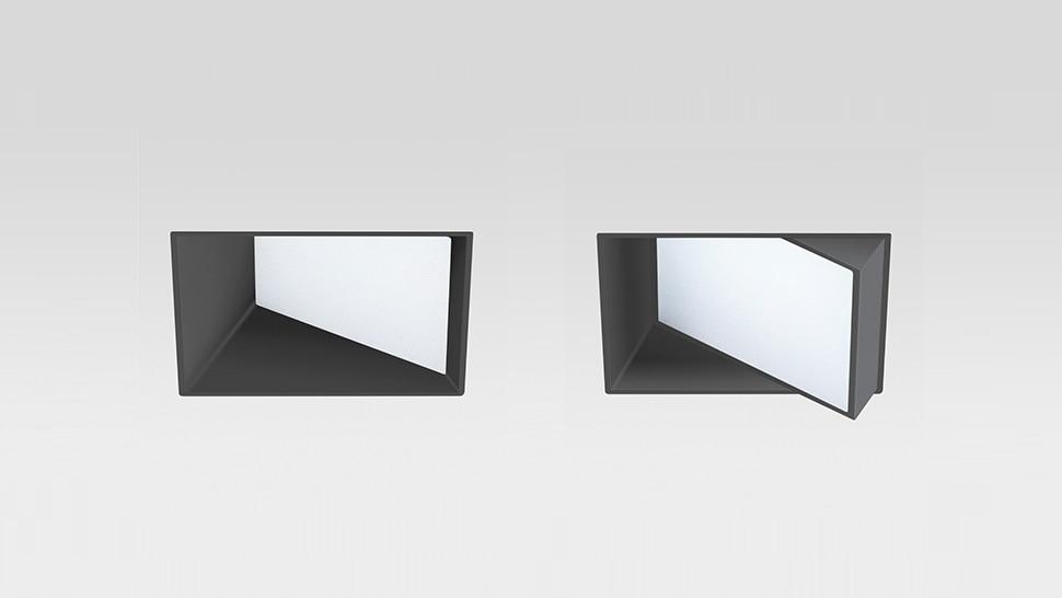 Front view of an asymmetric recessed wall washer.