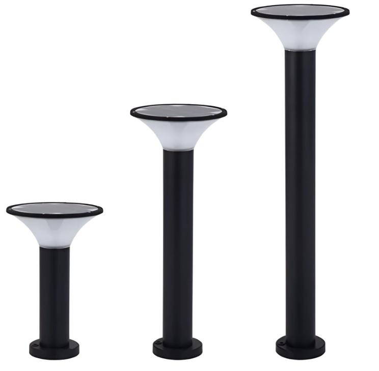 Solar bollard family with different heights, solar panel configurations and finishes.