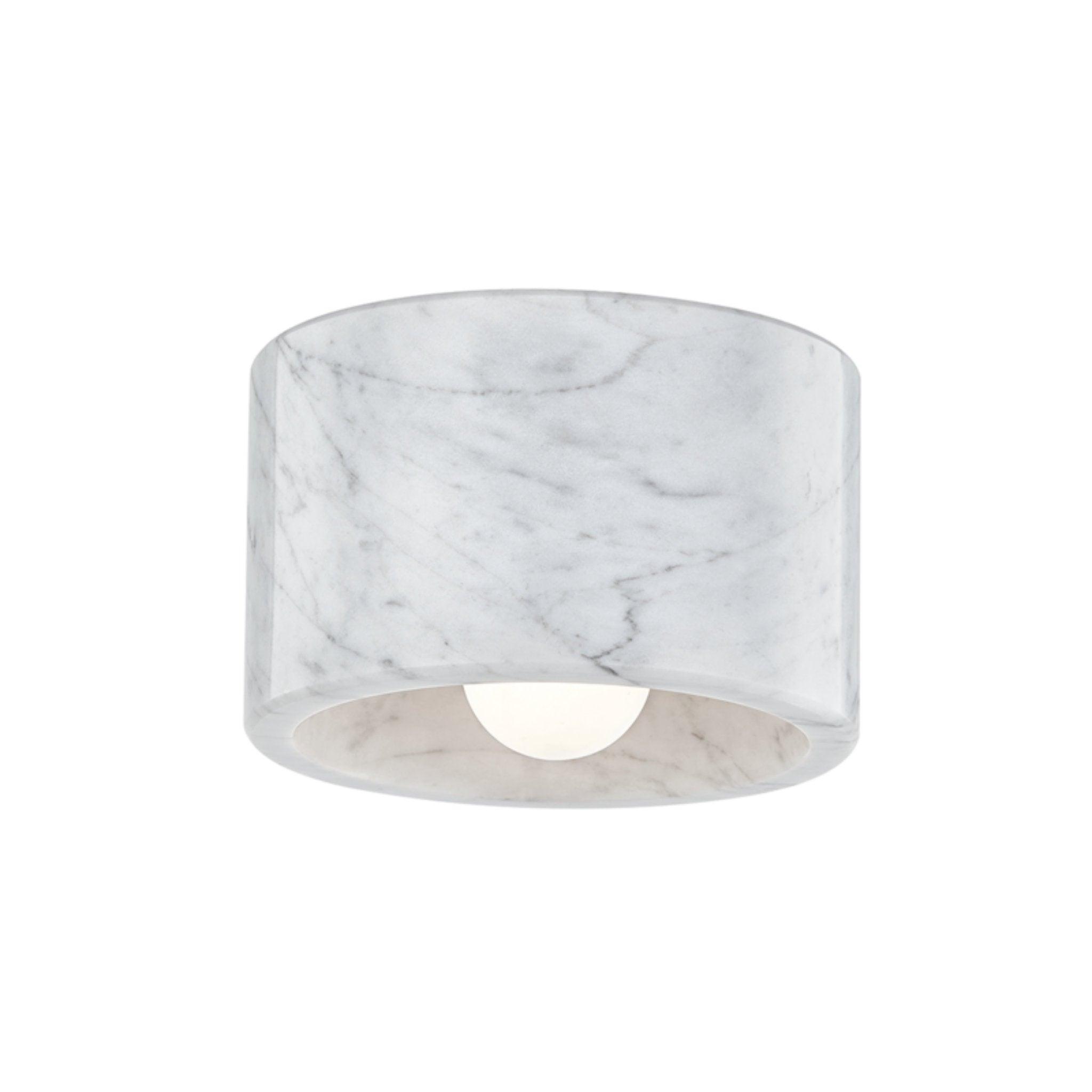 Geometric marble ceiling light with visible natural stone detailing shown from the front on a white background