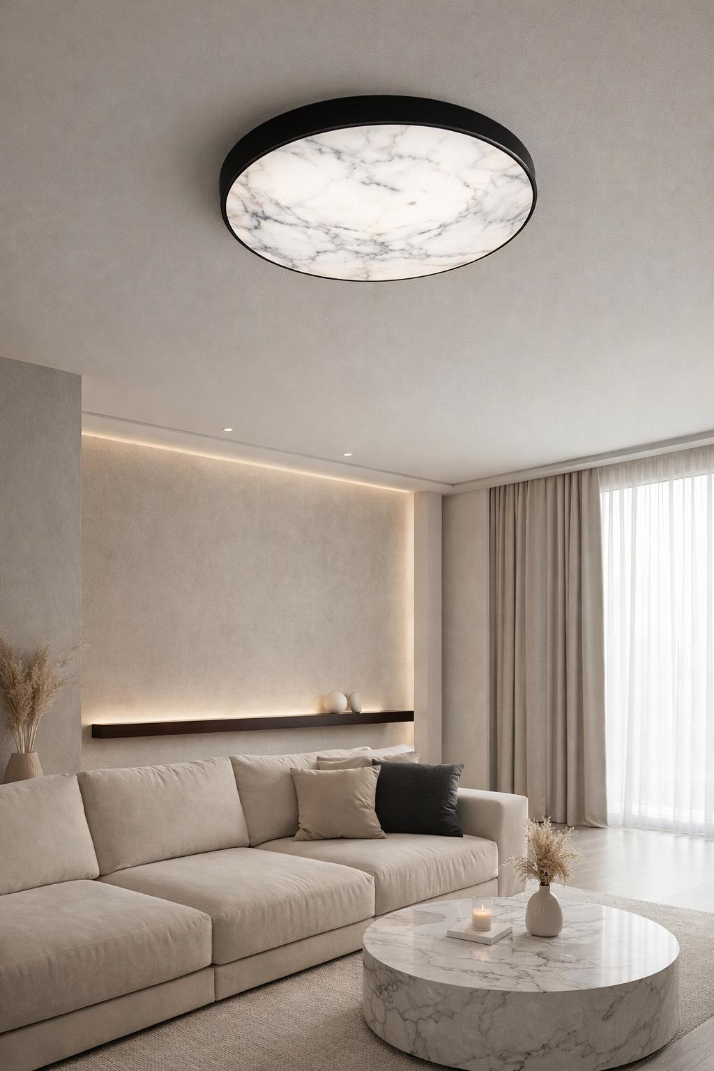 Marble ceiling light integrated into an elegant contemporary residential interior