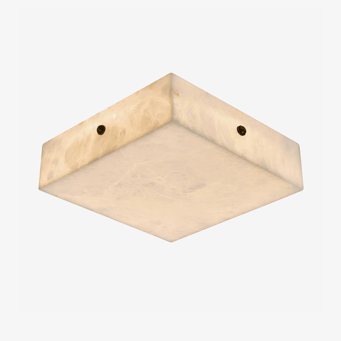 Geometric marble ceiling light with visible natural stone detailing shown from the front on a white background
